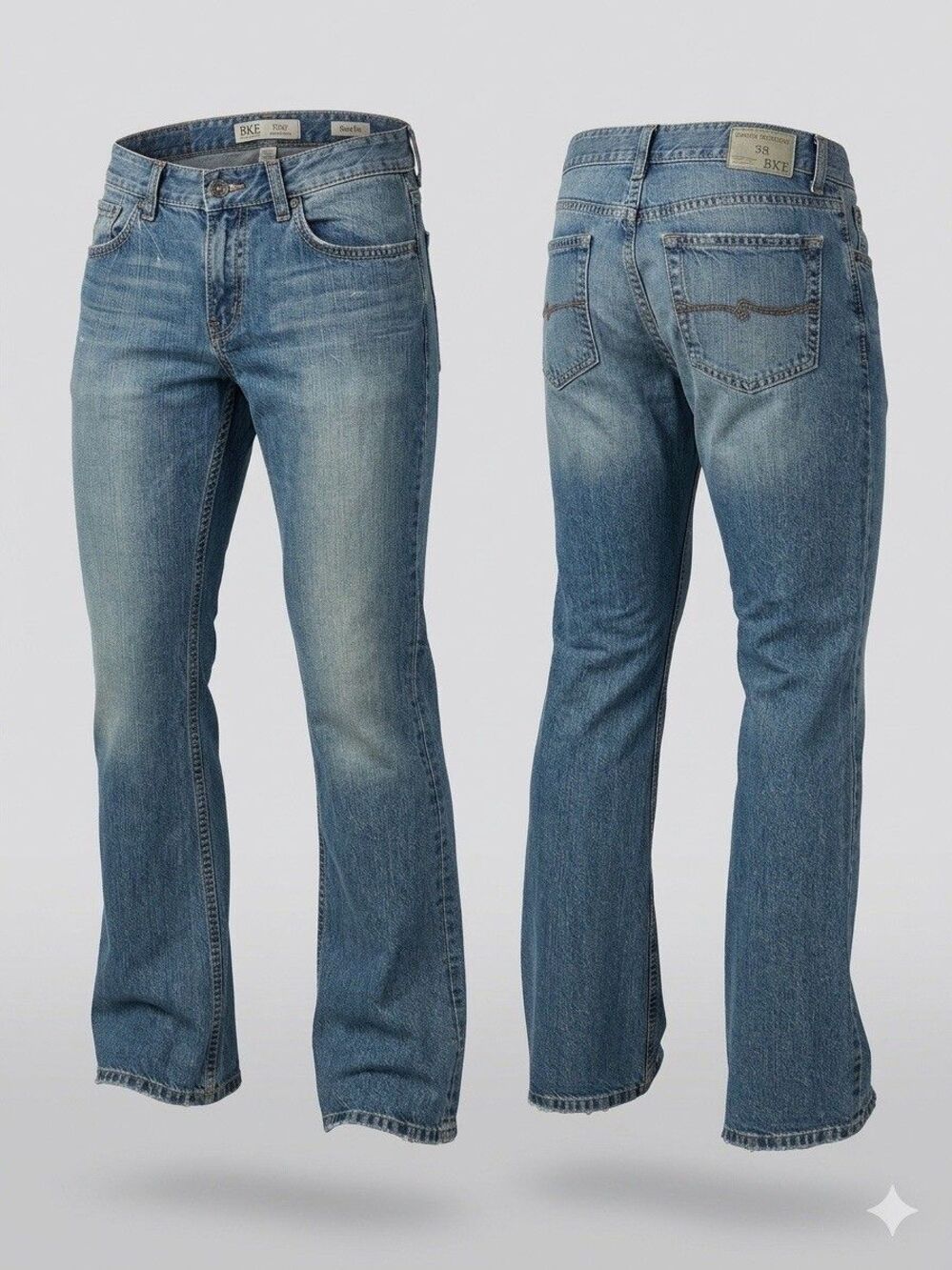 BKE Mens Jeans 29 x 33 1/2 Style BKL506L Blue Denim Buckle Heavy Stitch Trim Cut